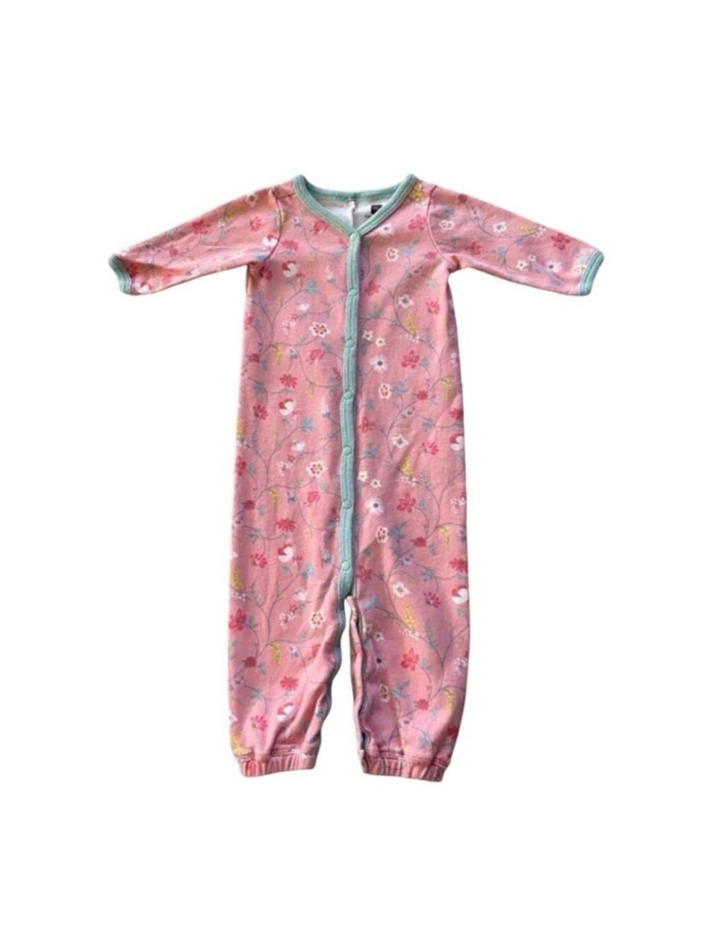 Tea Collection Pink Floral Convertible Sleeper Size 0-3 Months